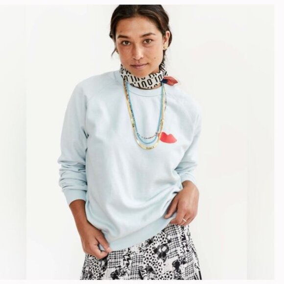 Clare V. Pale Blue Sweatshirt with Poppy Lips Sz L - Picture 1 of 8